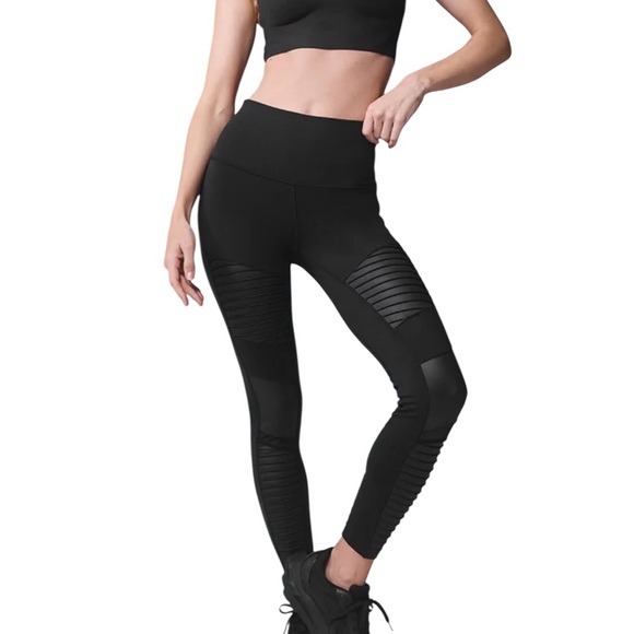 ALO Yoga Pants - ALO Moto Yoga Black High-Waist Leggings Mesh Accents M